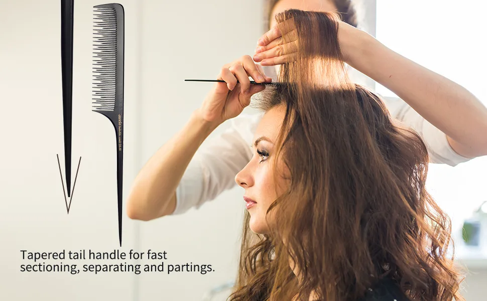 Teasing Comb for Fine Hair, Anti-static Bakelite Rat Tail Comb Tool for Back Combing, Root Teasing, Adding Volume - teasing comb for fine hair