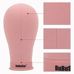 Canvas Block Head Mannequin Head Wig Head Poly Manikin Head for Making Wigs Professional Mannequin Head with Stand (22'', Lightpink) 22'' Lightpink - Canvas Head details