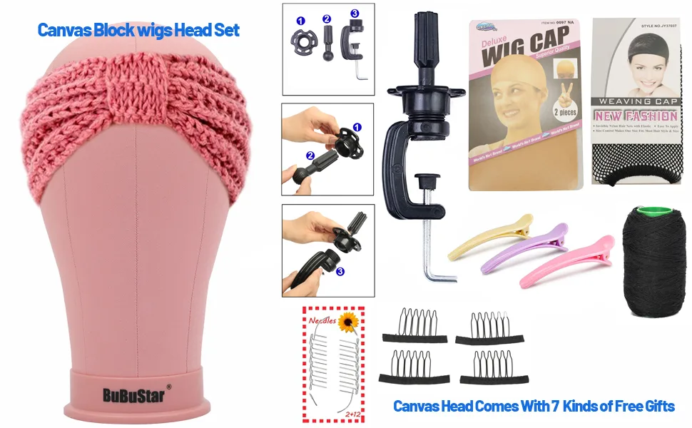 Canvas Block Head Mannequin Head Wig Head Poly Manikin Head for Making Wigs Professional Mannequin Head with Stand (22'', Lightpink) 22'' Lightpink - canvas wig head