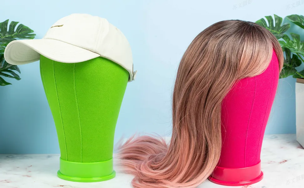 Canvas Block Head Mannequin Head Wig Head Poly Manikin Head for Making Wigs Professional Mannequin Head with Stand (22'', Lightpink) 22'' Lightpink - Mannequin Head