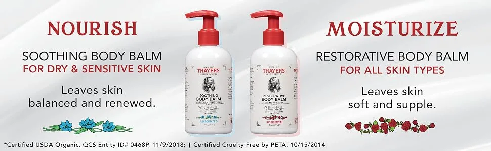 THAYERS Rose Petal Restorative Body Balm, Moisturizing Body Lotion, 8 Oz - Thayers