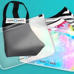Safe+Mate - Face Mask Storage Bags - (3) Reusable - Carrying Pouch - Fits Most Cloth Face Masks - 3 Pack - 2 Frosted/1 Holographic - mask pouch