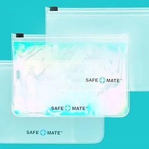 Safe+Mate - Face Mask Storage Bags - (3) Reusable - Carrying Pouch - Fits Most Cloth Face Masks - 3 Pack - 2 Frosted/1 Holographic - mask pouch
