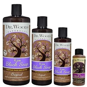 Dr. Woods Raw Black Moisturizing Liquid Castile Soap with Organic Shea Butter, 8 Ounce - dr woods naturally raw black soap original fair trade shea butter gentle exfoliating moisturizing