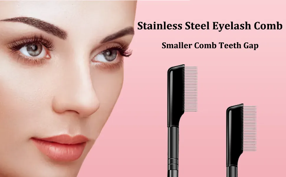 Eyelash Comb Lash Brush Separator - Eyelashes Separator Curler Makeup Mascara Applicator, Eyelash Grooming Brushes Metal Teeth, Eye Makeup Brush Tools with Comb Cover (1 Pcs Straight) - Eyelash Brush