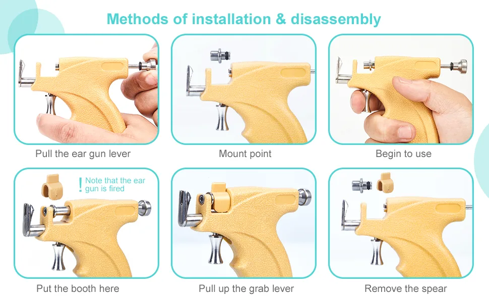 Ear Piercing Gun Kit Reusable Stainless Steel Ear Percinging Tool Set Professional Body Nose Earrings Piercing Machine With Hypoallergenic Surgical Studs Silver Sticks… Yellow - piercing gun