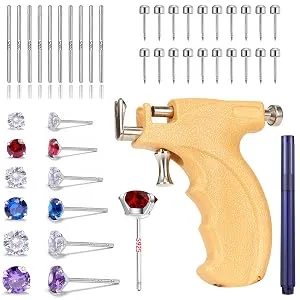 Ear Piercing Gun Kit Reusable Stainless Steel Ear Percinging Tool Set Professional Body Nose Earrings Piercing Machine With Hypoallergenic Surgical Studs Silver Sticks… Yellow - Piercing Kit