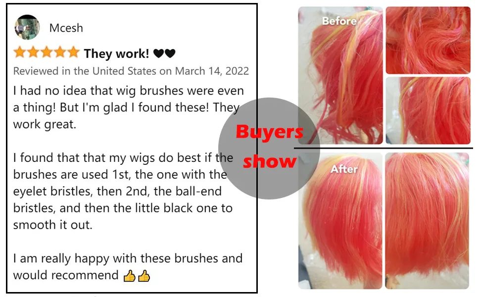 Wig Brush for Synthetic Wigs, Detangling Wigs Professional Wood Handle Hair Comb Wig Brush Set,WB-1 Middle - wig brush