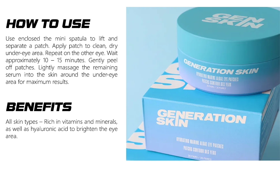 Generation Skin Hydrating Marine Algae Eye Patches | Hydrate, Plump, Brighten Eye Area 180g/6.34 Oz - 30 pairs - product information 3