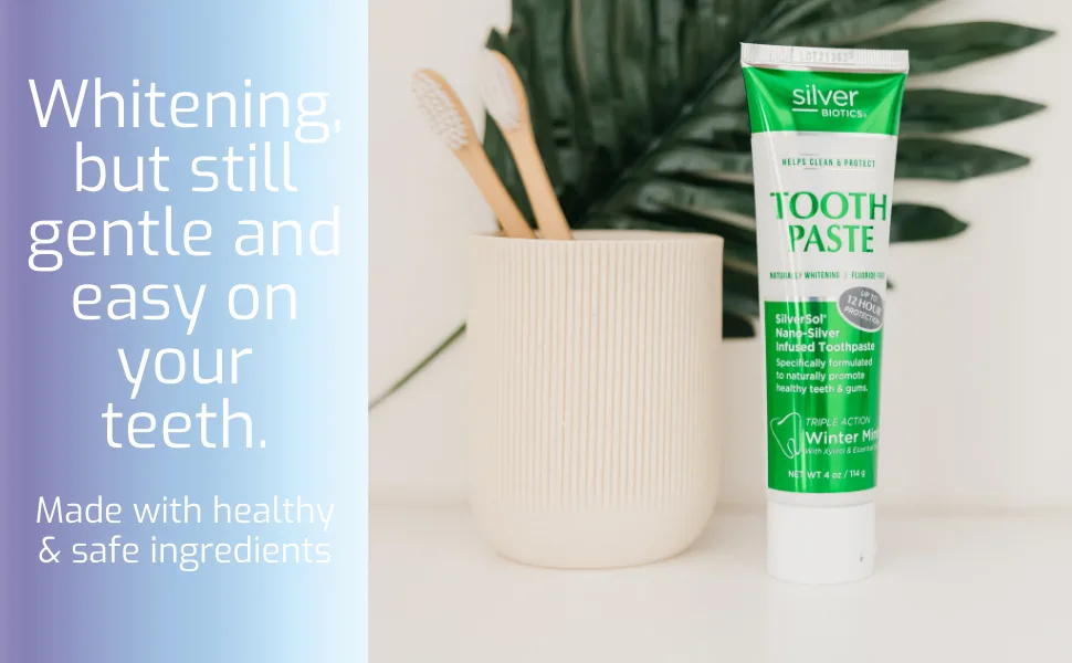 American Biotech Labs - Silver Biotics - Tooth Paste - SilverSol Nano-Silver Infused Toothpaste - Naturally Whitening, Helps Clean and Protect - Triple Action Winter Mint - 4.0 oz. - Tooth Paste
