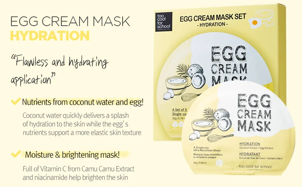 [Too Cool for School] Egg Mask Set - Cica/Hydration/Firming/Pore Tightening/Deep Moisture (5 Sheets) Egg Cream Mask - Hydration - Too Cool for School Egg Cream Mask Set Hydration 6