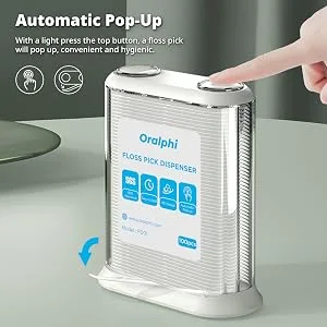 Oralphi 2022 New Upgraded Floss Pick Dispenser, Refillable & Reusable, 100 Count - Automatic Pop-Up Floss Pick Dispenser