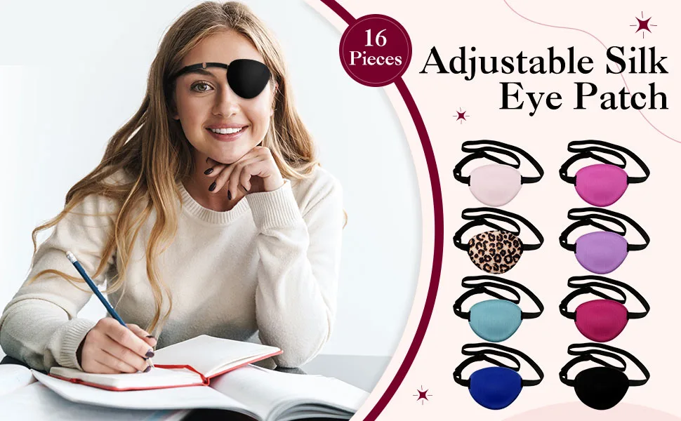 16 Pieces Eye Patch Silk Eye Patch Adjustable Eye Patch Single Left Eye Mask Various Color Elastic Medical Eye Patch Soft Eye Patch for Adult and Junior Kid (Mixed Colors) - product information 1