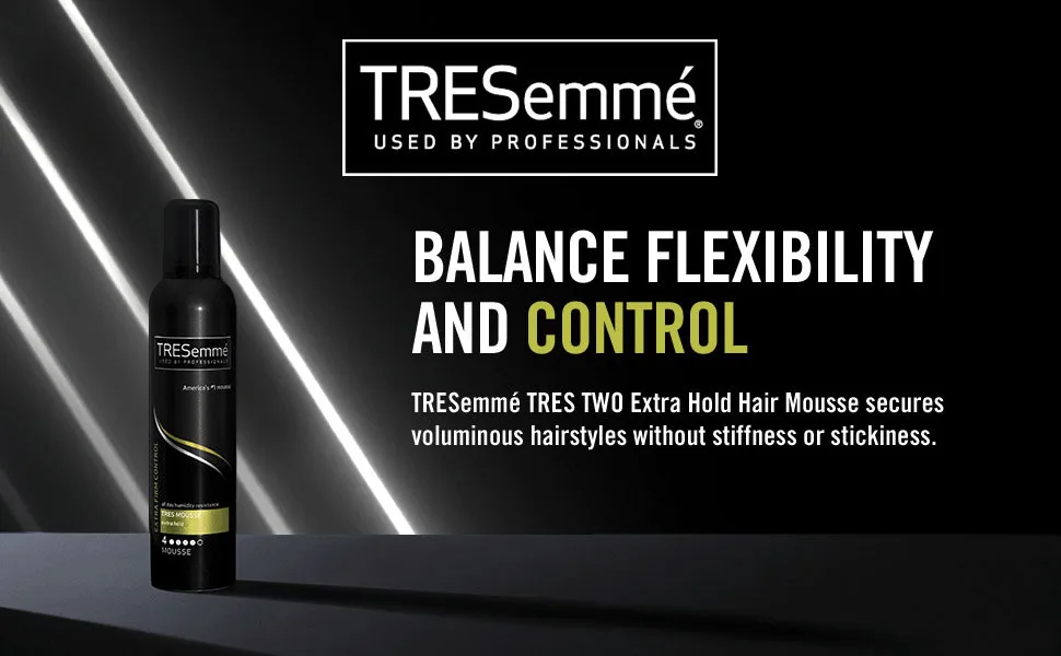 TRESemmé TRES Two Hair Mousse Extra Hold Extra Firm Control Styling Mousse For All Day Humidity Resistance 10.5 oz, 6 Count, White - Balance flexibility and control