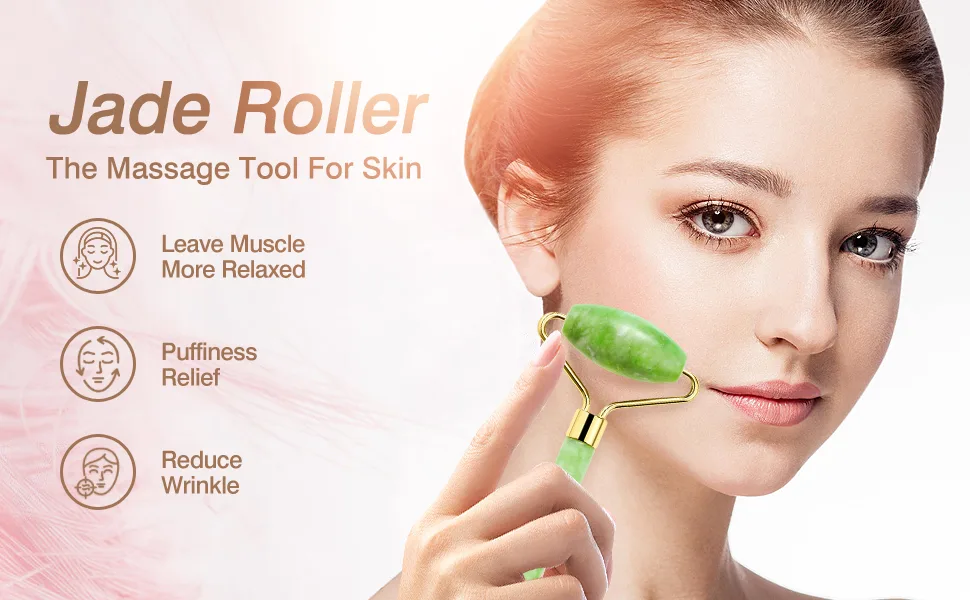 Natural Jade Roller for Face Eyes Tool Jade Facial Roller Noiseless Facial Massage Roller - Benefit