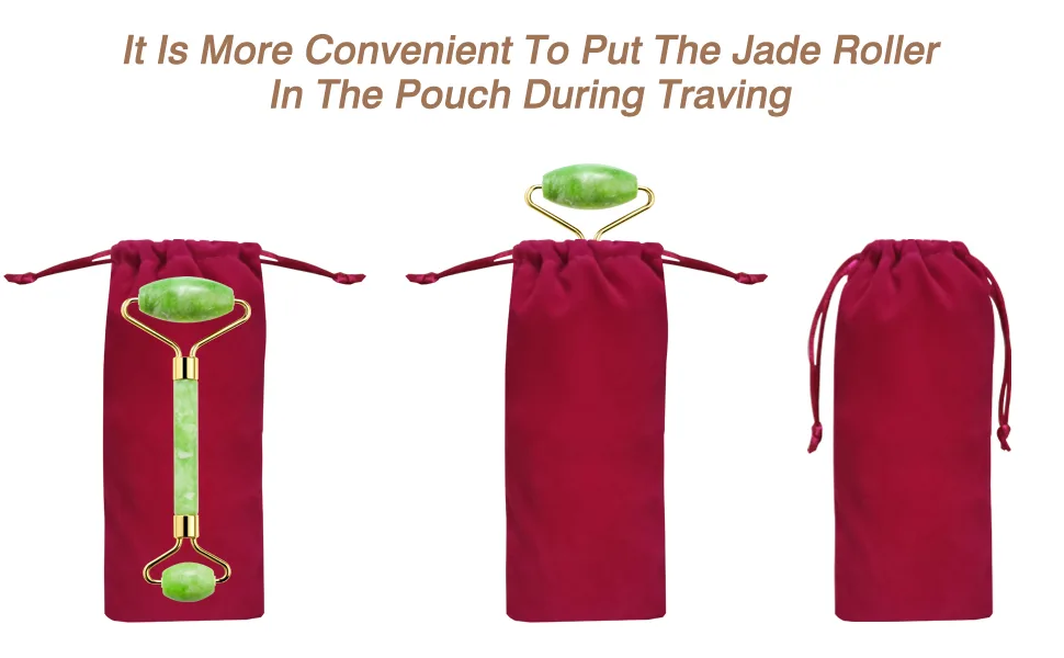 Natural Jade Roller for Face Eyes Tool Jade Facial Roller Noiseless Facial Massage Roller - Drawstring Pouch