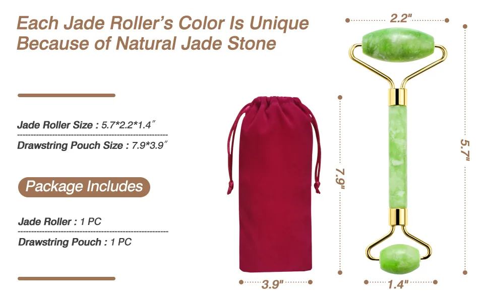 Natural Jade Roller for Face Eyes Tool Jade Facial Roller Noiseless Facial Massage Roller - Jade Roller And Drawstring Pouch