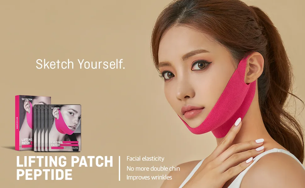 SKEDERM Lifting Patch Peptide | V Shaped Slimming Face Mask Double Chin Reducer V Line Lifting Mask - v shape mask, chin shaper, v line, face slimming strap, v face mask, slim face, chin lift