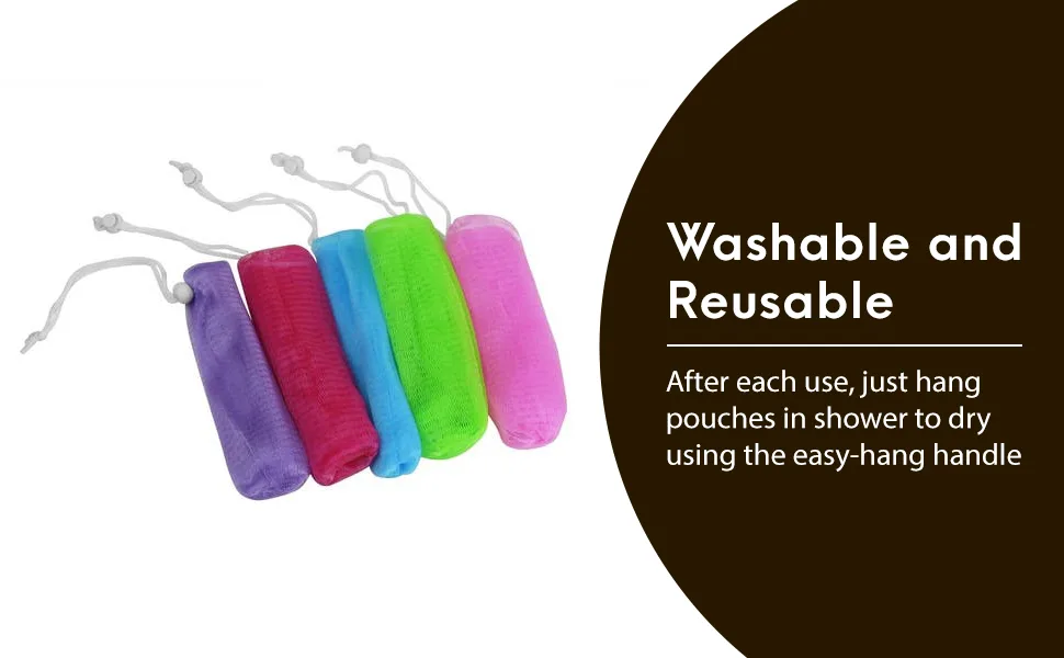 Evelots Exfoliating Soap Saver-Mesh Pouches-Bath/Shower-Hanging Cord-Save-Set/5 - product information 9