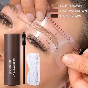 ibcccndc One Step Eyebrow Stamp Shaping Kit - Eyebrow Powder Stamp with 10 Reusable Eyebrow Stencils 2 Eyebrow Pen Brushes, Long Lasting Waterproof Eyebrow Makeup (dark brown) - Eyebrow stencils