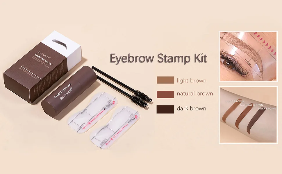 ibcccndc One Step Eyebrow Stamp Shaping Kit - Eyebrow Powder Stamp with 10 Reusable Eyebrow Stencils 2 Eyebrow Pen Brushes, Long Lasting Waterproof Eyebrow Makeup (dark brown) - ibcccndc eyebrow stamp kit