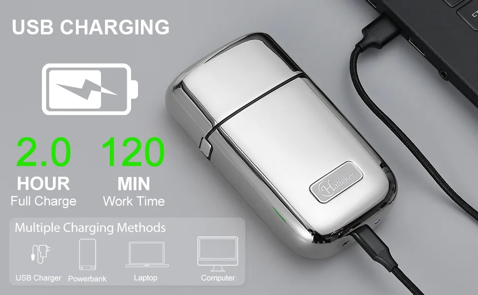 Hatteker Bald Head Shaver Foil Shaver Barber Clipper 0mm Cordless Electric Razor Electric Shaver Rechargeable (Silver) - Universal USB Charging