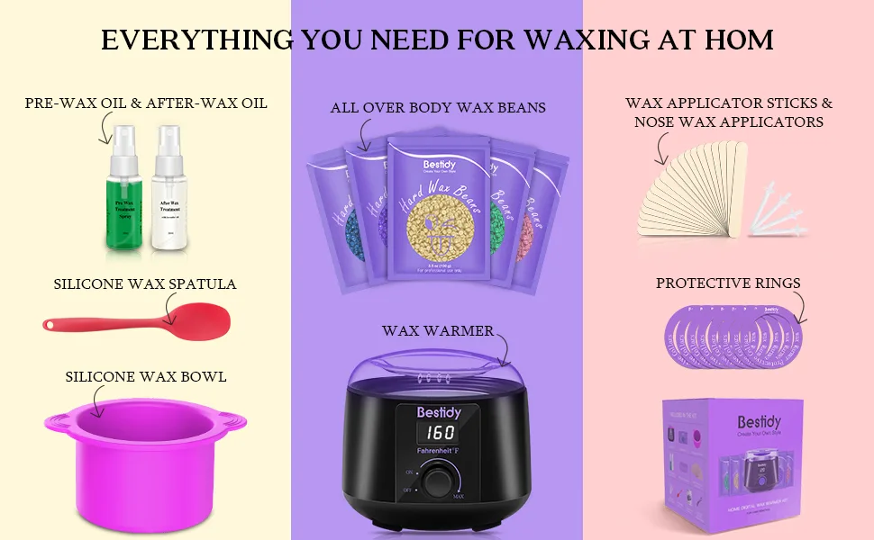 Waxing Kit Wax Warmer, Bestidy Digital Wax Kit with Hard Wax Beads for Women and Men,for Whole Body Brazilian Bikini Legs Facial Eyebrow Armpit Hair Removal black - home waxing kit
