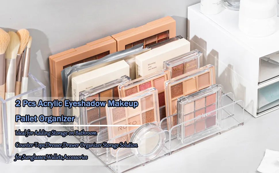 2 Pack Acrylic Eyeshadow Palette Makeup Organizer,7-Cell Cosmetic Storage,Accessories Storage Organizer for Cosmetic,Eye Shadow,Sunglasses and Wallets 2 Pack Clear Large - product information 2