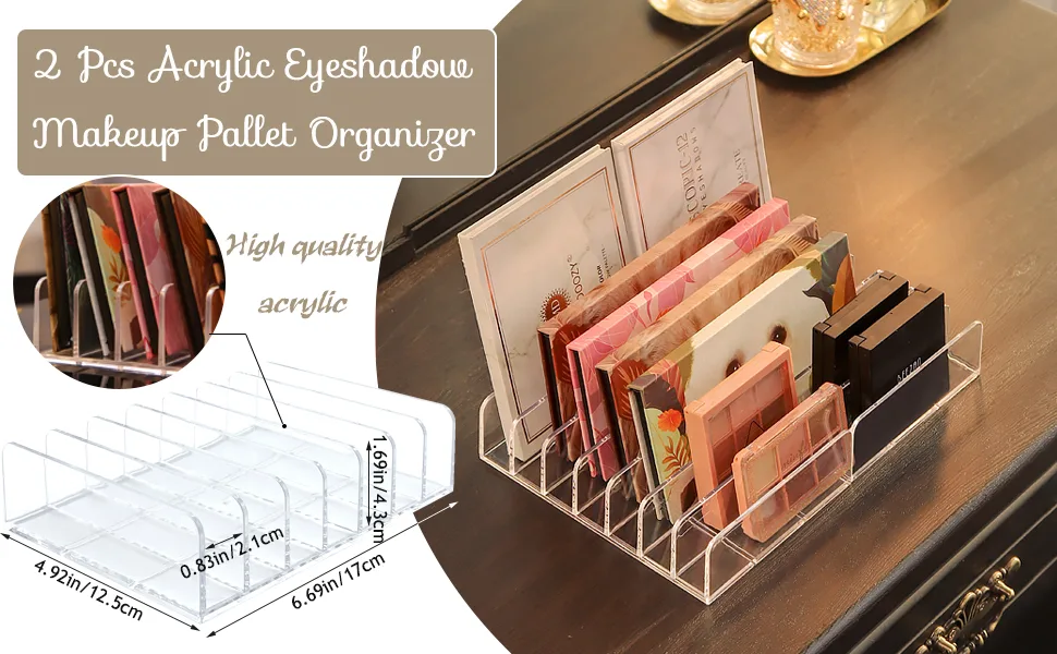 2 Pack Acrylic Eyeshadow Palette Makeup Organizer,7-Cell Cosmetic Storage,Accessories Storage Organizer for Cosmetic,Eye Shadow,Sunglasses and Wallets 2 Pack Clear Large - product information 4