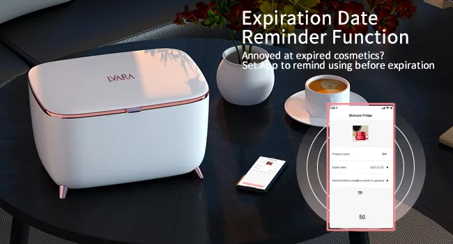 LVARA Professional Smart Mini Skincare Fridge 9 Liter - Portable Makeup Refrigerator for Skin Care with 'Smart Life' App - Cosmetic Beauty Fridge for Bedroom Desktop, Gift for Women, White Elegant white smart - small refrigerator