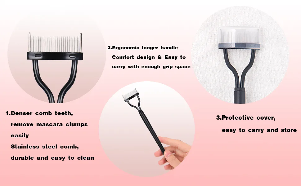 URSOBTF Eyelash Comb, Eyelash Separator Tool Metal Teeth, Eyelash Brush Mascara Comb Eyebrow Eye Lash Comb Lash Applicator Tool for Girls and Women Arc Comb - eyelash comb