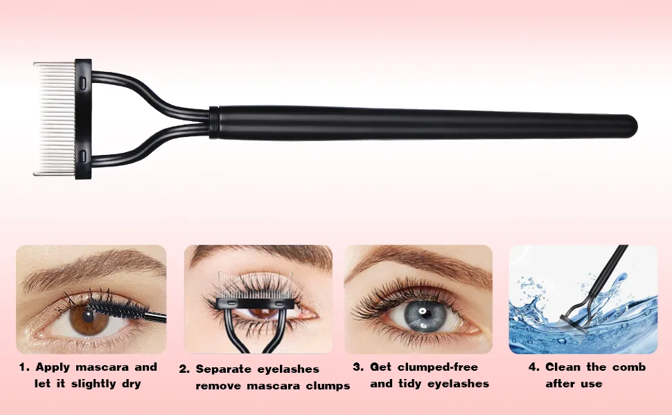 URSOBTF Eyelash Comb, Eyelash Separator Tool Metal Teeth, Eyelash Brush Mascara Comb Eyebrow Eye Lash Comb Lash Applicator Tool for Girls and Women Arc Comb - eyelash comb