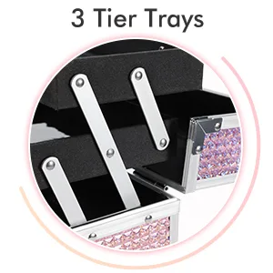 Costravio Portable Makeup Case, Small Cosmetic Organizer Box with 2 Trays for Travel, Lockable Makeup Box with Handle and Mirror for Lady Girl - Pink - train case