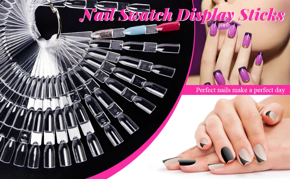 Nail Display Tips, MORGLES 150 Tips Nail Polish Sample Sticks Stiletto Nail Swatch Sticks with Ring, Nail Testers for Nail Salon Polish Practice Display - product information 2
