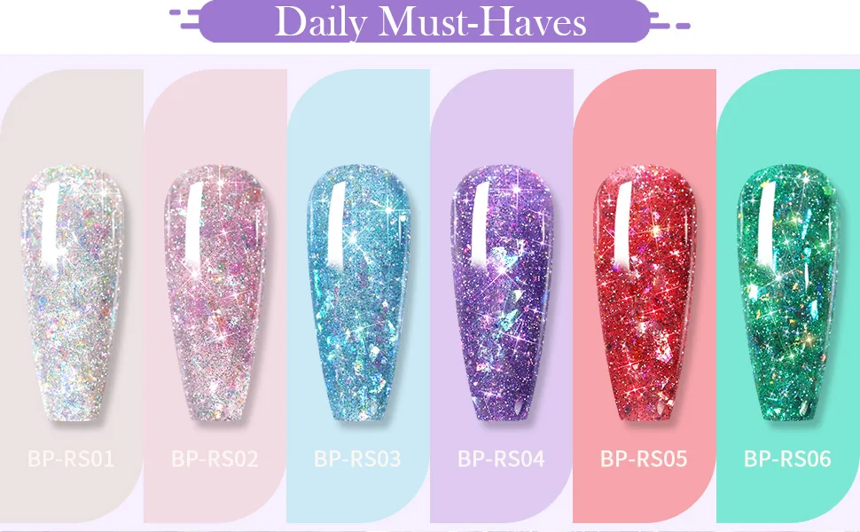 BORN PRETTY Reflective Glitter Gel Polish,Sparkly Shiny Disco DJ LED Gel Nail Polish Nail Varnish Reflective Sequins Gel - reflective glitter gel polish