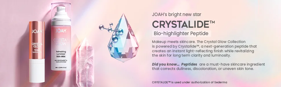 JOAH Highlighter Stick, Crystal Glow Tinted Luminizer Contour Makeup, Crystalide Peptide for Clearer, Smoother Looking Skin, Built-In Detachable Brush, Ivory - Crystal Glow Makeup JOAH