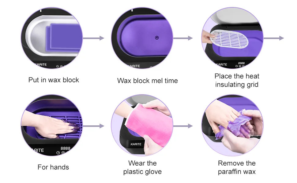 KARITE Paraffin Wax Machine for Hands and Feet with Auto Open Lid, Arthritis Paraffin Bath,20Min Fast Wax Meltdown, Precision Temperature Control, 4500ml Paraffin Warmer with 8Pack Refills Black - paraffin wax machine 4