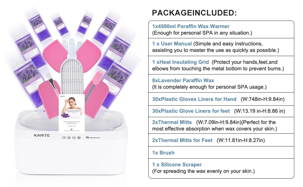 KARITE Paraffin Wax Machine for Hands and Feet with Auto Open Lid, Arthritis Paraffin Bath,20Min Fast Wax Meltdown, Precision Temperature Control, 4500ml Paraffin Warmer with 8Pack Refills white - paraffin wax