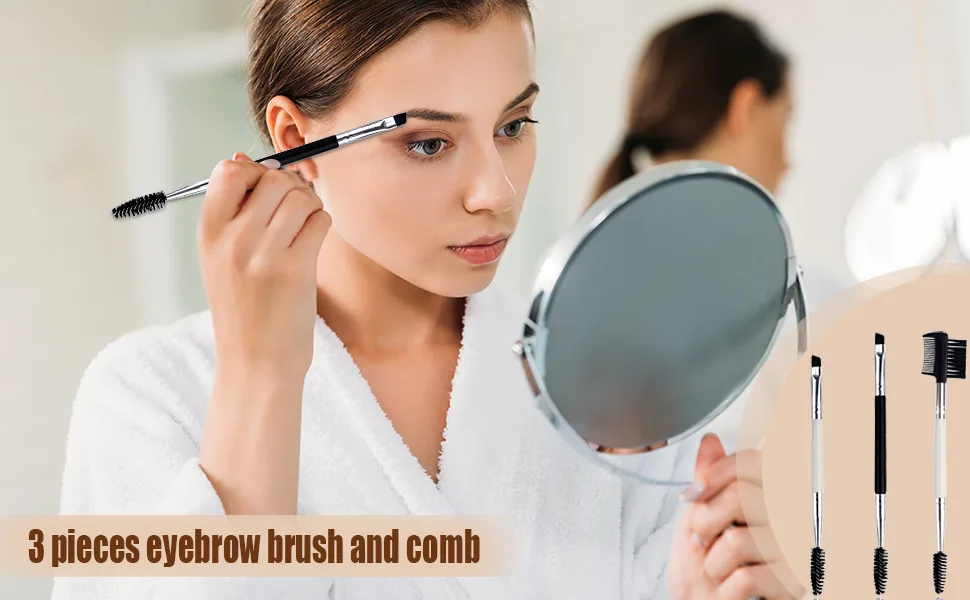 Eyebrow Brush and Comb,3 Pcs Angled EyeBrow Brush with Eyebrow Spoolie,Professional Spoolie Brush,Firm Thin Eyebrow Eyelash Makeup Grooming Tool White - EyeBrow Spoolie Brush