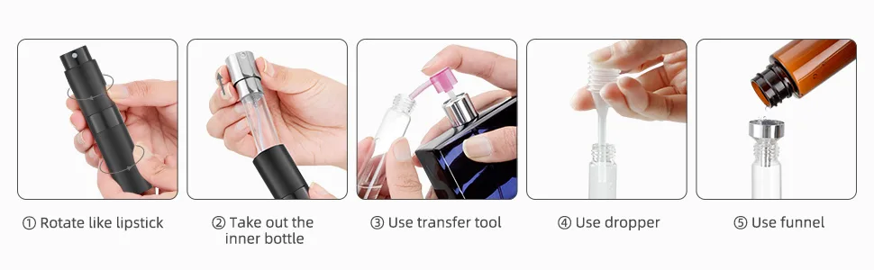 Lisapack Atomizer Perfume 8ML Spray Bottle for Travel (4PCS), Empty Refillable Cologne Dispenser, Portable Sprayer (Black) 4 Black - perfume