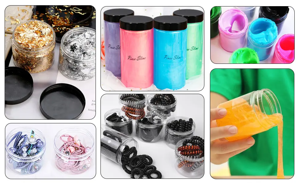 48 Pack 120ml 4 oz Empty Clear Plastic Jars with Black Lids, Refillable Round Containers for Slime,Beauty Products, powder, Cream, Scrubs, Cookie,Dried Fruit. Include 1 Pen and 120 Labels. 4oz- 48 Pack - product information 2