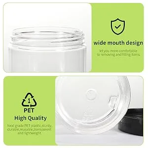 48 Pack 120ml 4 oz Empty Clear Plastic Jars with Black Lids, Refillable Round Containers for Slime,Beauty Products, powder, Cream, Scrubs, Cookie,Dried Fruit. Include 1 Pen and 120 Labels. 4oz- 48 Pack - product information 5