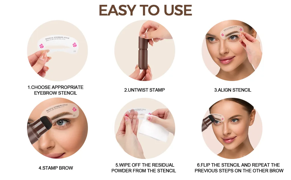 Eyebrow Stamp Stencil Kit - Eyebrow Stamp and 34 Reusable Eyebrow Stencils for Perfect Eyebrow Makeup, Waterproof, Long-Lasting(Medium Brown) - eyebrow stamp stencil kit,eyebrow stamp,brow stamp,brow stencil and stamp kit,eye brow powder kits