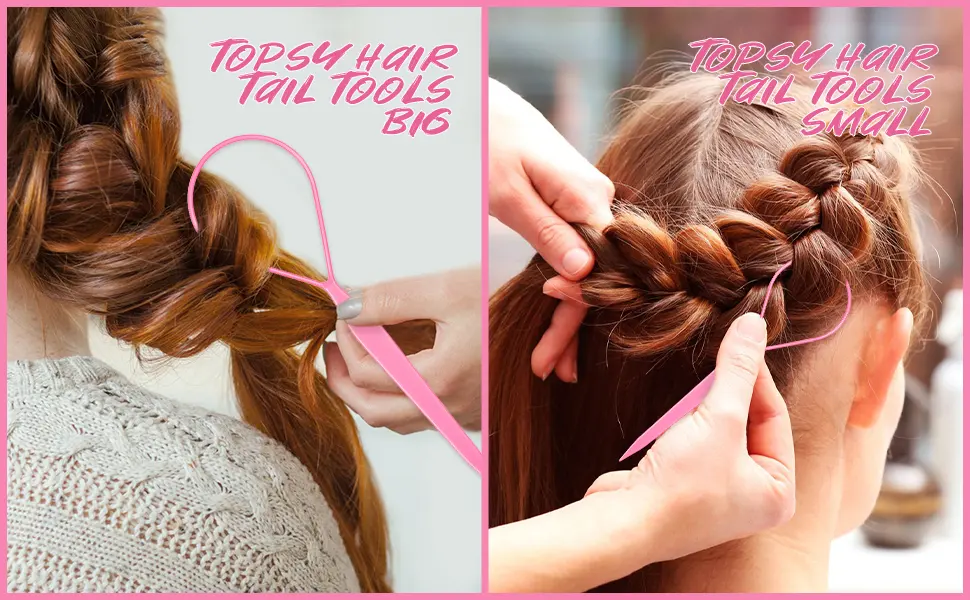 TsMADDTs 1000pcs Clear Small Rubber Elastics with Hair Loop Styling Tool Set,1000pcs Rubber Hair Ties 2Pcs French Braid Tool Loop 1Pcs Rat Tail Combs for Braiding Styling,Pink A-Clear - product information 3