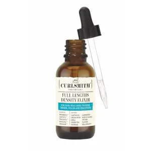 Curlsmith - Full Lengths Density Elixir - Vegan Scalp Care Night Serum for Hair Growth (2oz) - Glass bottle of Full Lenths Density Elixir with dropper
