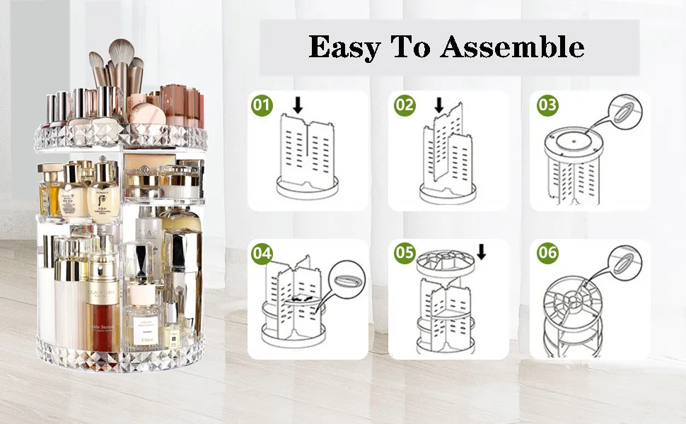 Makeup Organizer for Vanity - ZQQZAN 360 Rotating Makeup Organizer Perfume Organizer Clear Makeup Organizer with 6 Adjustable Layers - product information 4