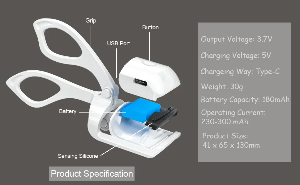 Heated Eyelash Curler, BYVUTE Regular Electric Lashes Curler with Sensing Heating Silicone Pads No Pitching Curler Long Lasting Two Temperature Settings Rechargeable with Pouch J White - Heated Eyelash Curler