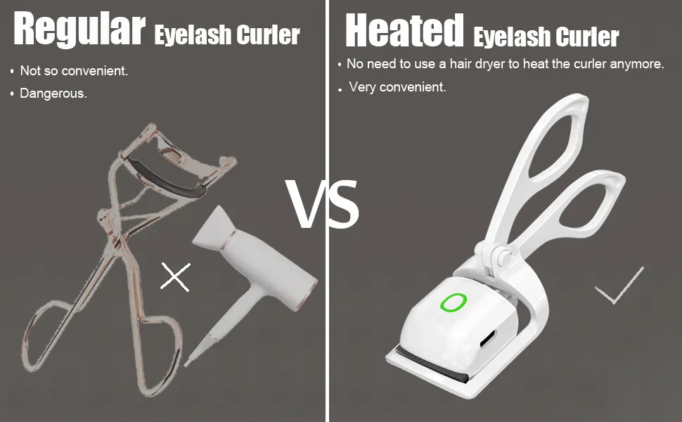Heated Eyelash Curler, BYVUTE Regular Electric Lashes Curler with Sensing Heating Silicone Pads No Pitching Curler Long Lasting Two Temperature Settings Rechargeable with Pouch J White - Heated Eyelash Curler