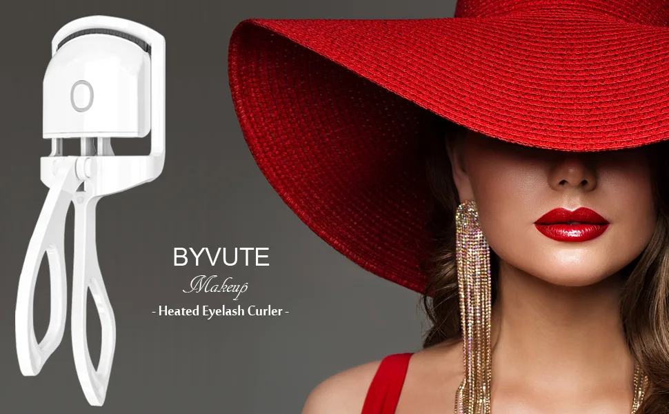 Heated Eyelash Curler, BYVUTE Regular Electric Lashes Curler with Sensing Heating Silicone Pads No Pitching Curler Long Lasting Two Temperature Settings Rechargeable with Pouch J White - Regular Heated Eyelash Curler