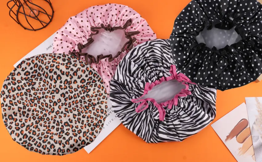 4 Pcs Reusable Shower Cap, EVA Waterproof Shower Cap Elastic Double Layers Shower Hat Bath Caps for Women Ladies Spa Salon Medium-10.6'' Multicolored-A - product information 1